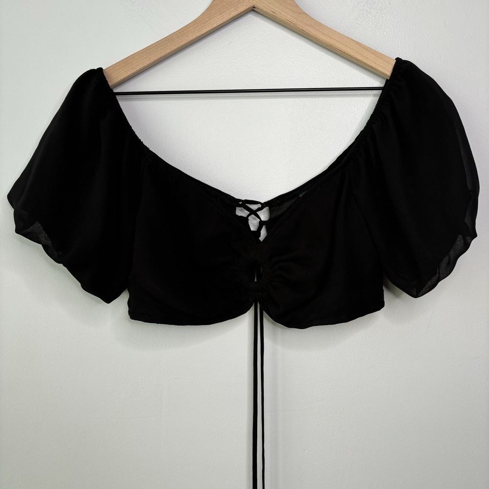 Dark Fairy Top Medium Lace Up Black Crop Puff Sleeve Peasant Whimsygoth Ren Fair